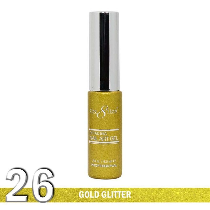 Cre8tion Detailing Nail Art Gel, 26, Gold Glitter, 0.33oz KK1025 